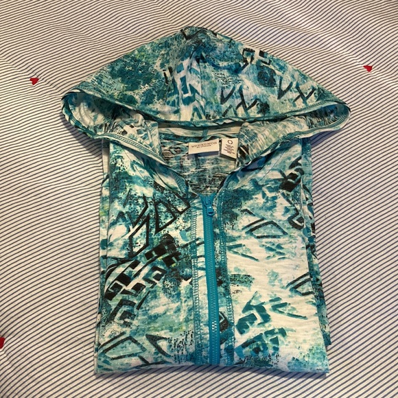 NWOT - WEEKENDS by Chico's Zip-Up Multi Coloured Turquoise Hoodie Jacket - Sz 0 - Picture 5 of 12